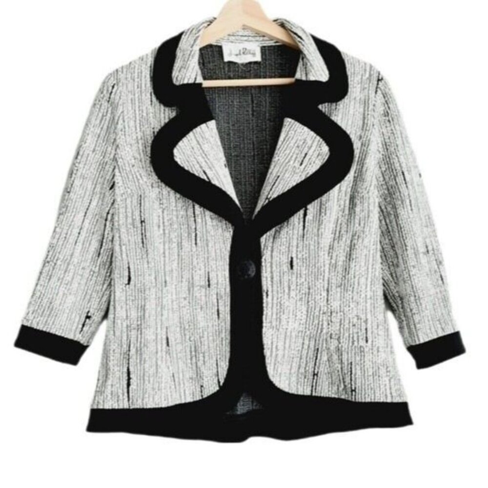 JOSEPH RIBKOFF Textured Contrasting Blazer Jacket Grey Sz M